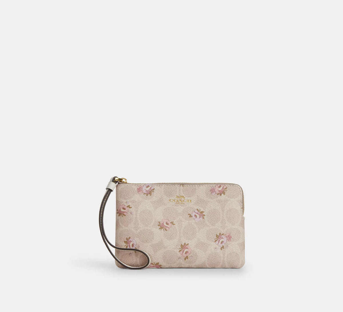 Coach Corner Zip Wristlet In Signature Canvas With Stripe
