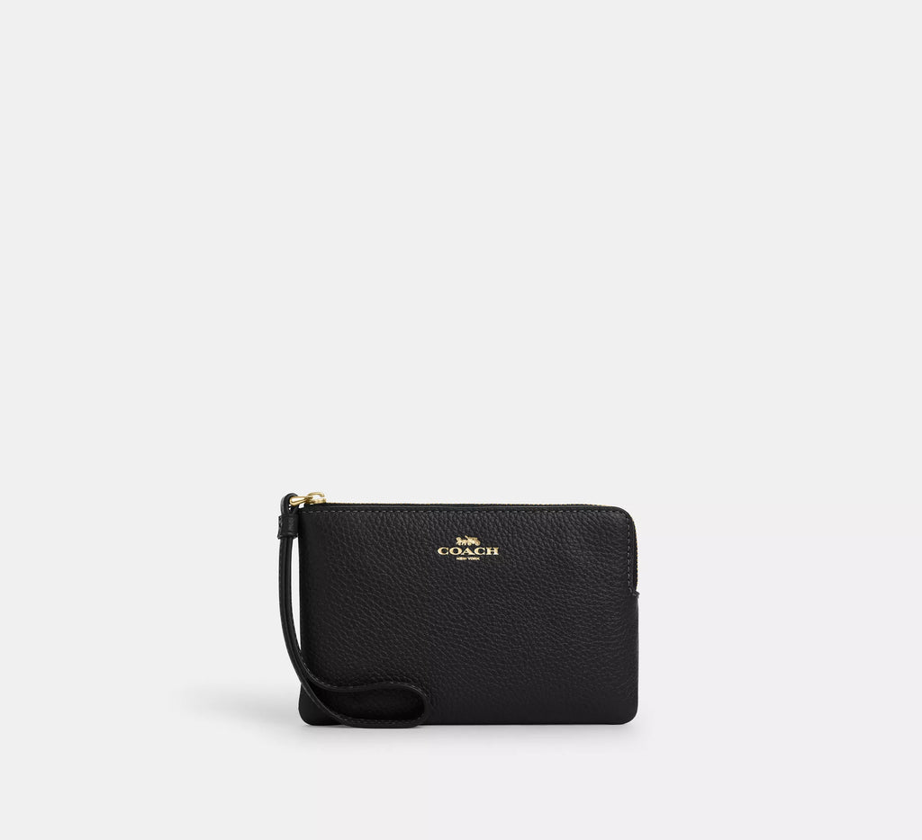 Coach Corner Zip Wristlet In Signature Canvas With Stripe