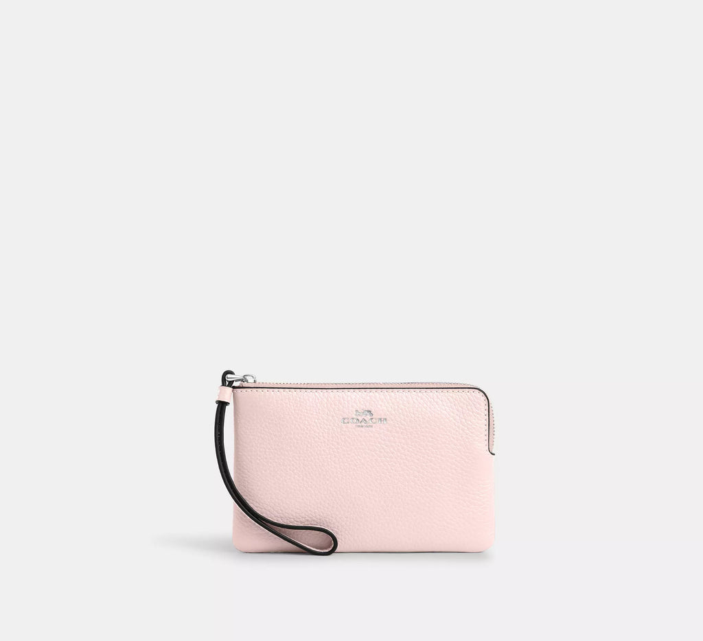Coach Corner Zip Wristlet In Signature Canvas With Stripe