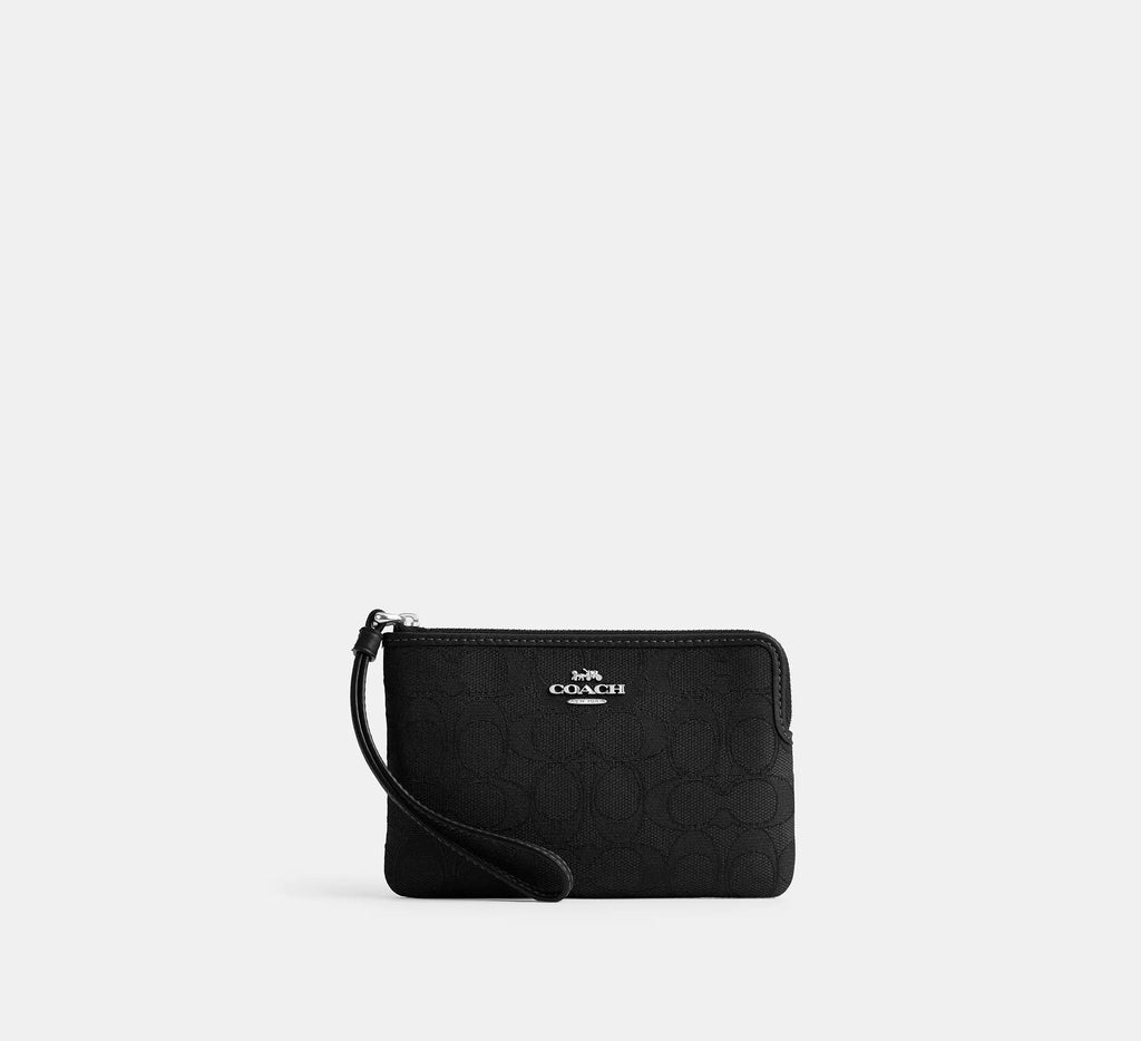 Coach Corner Zip Wristlet In Signature Canvas With Stripe