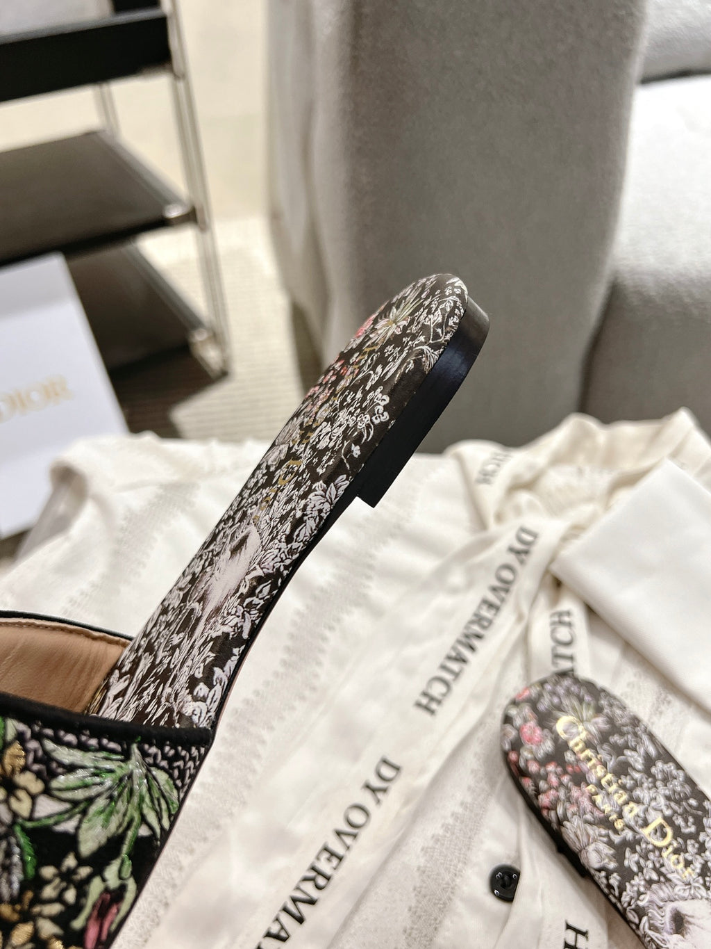 Dior Women's Embroidered Monogram Slides with Leather Soles