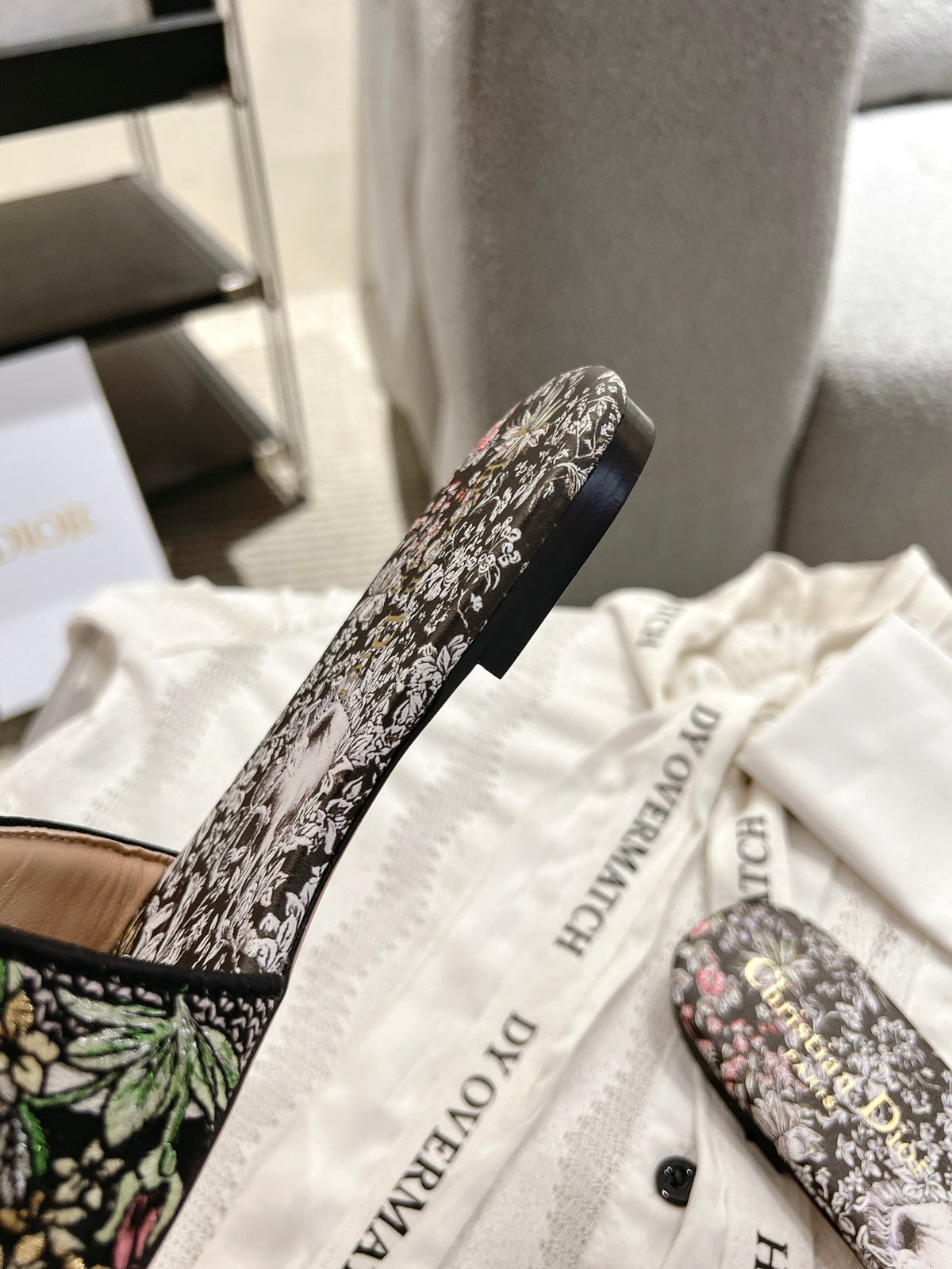 Dior Women's Embroidered Monogram Slides with Leather Soles