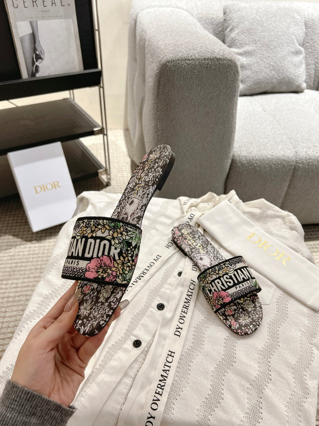 Dior Women's Embroidered Monogram Slides with Leather Soles
