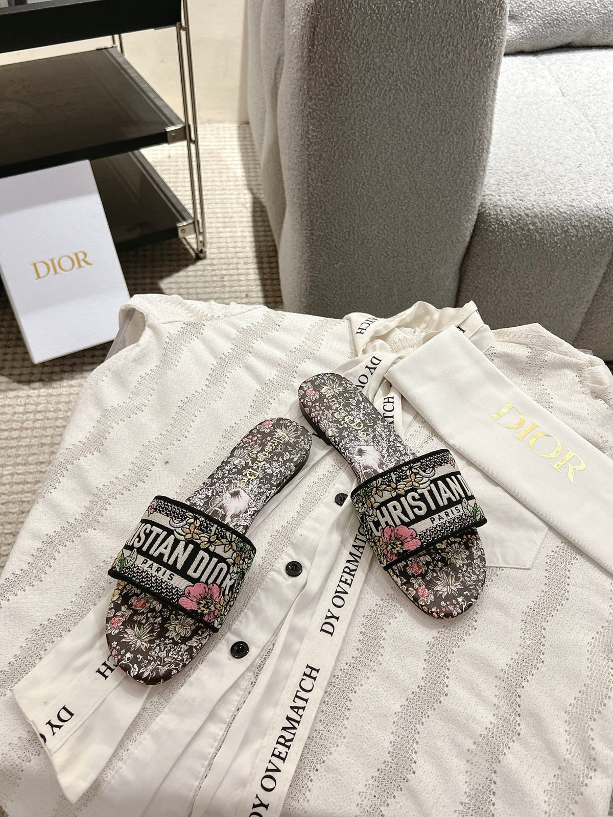 Dior Women's Embroidered Monogram Slides with Leather Soles