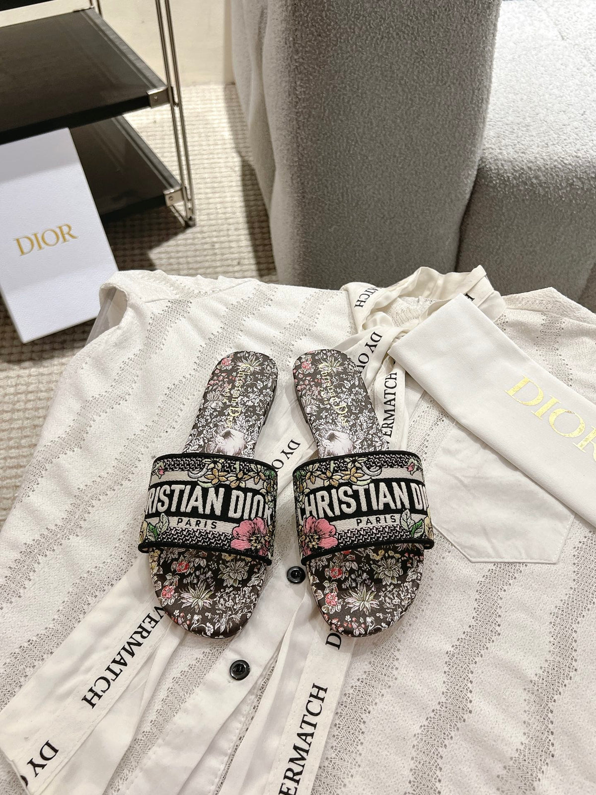 Dior Women's Embroidered Monogram Slides with Leather Soles