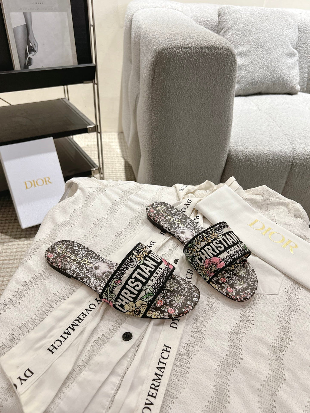 Dior Women's Embroidered Monogram Slides with Leather Soles