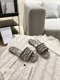 Dior Women's Embroidered Monogram Slides with Leather Soles