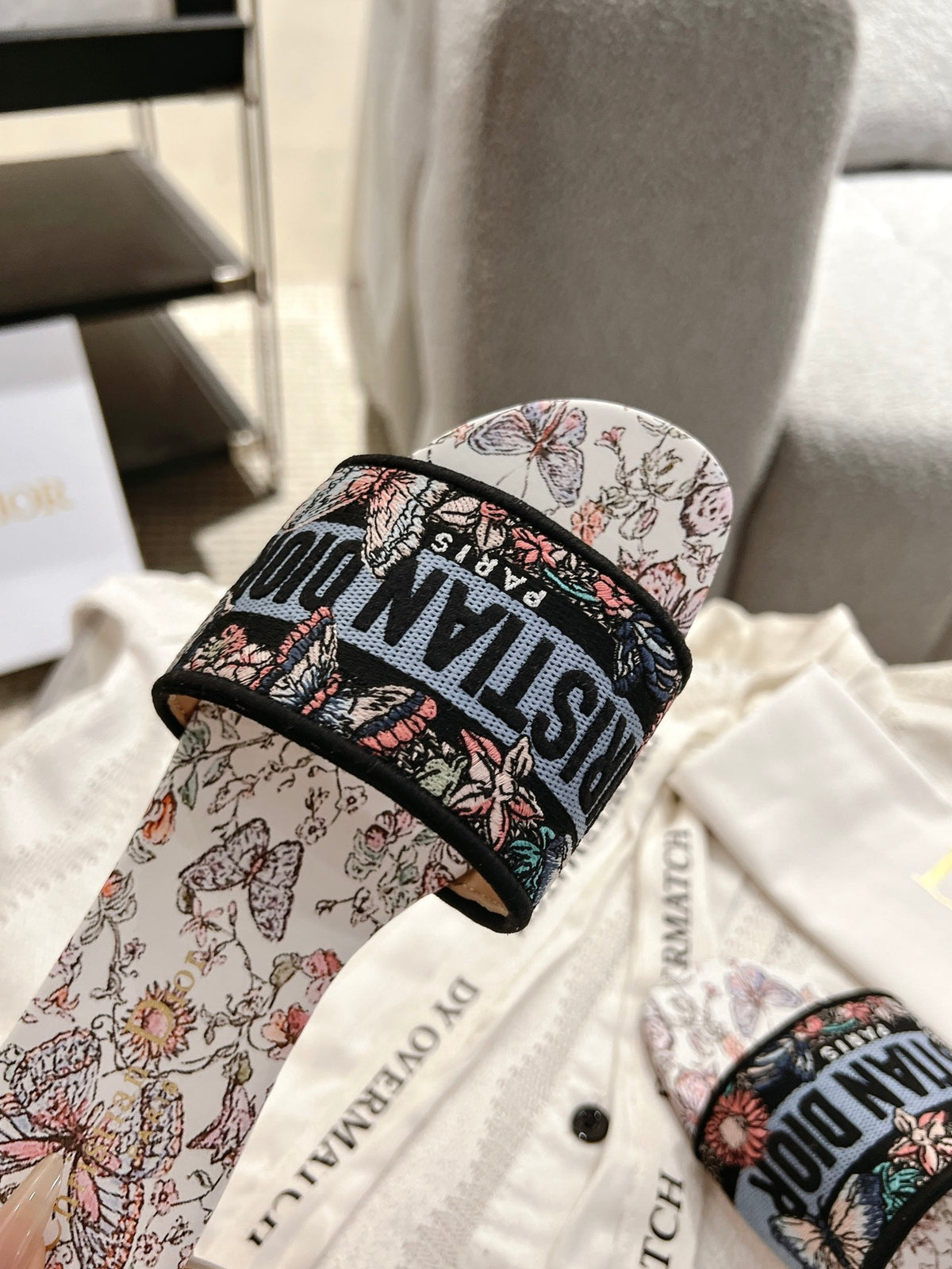 Dior Women's Embroidered Monogram Slides with Leather Soles (Copy)