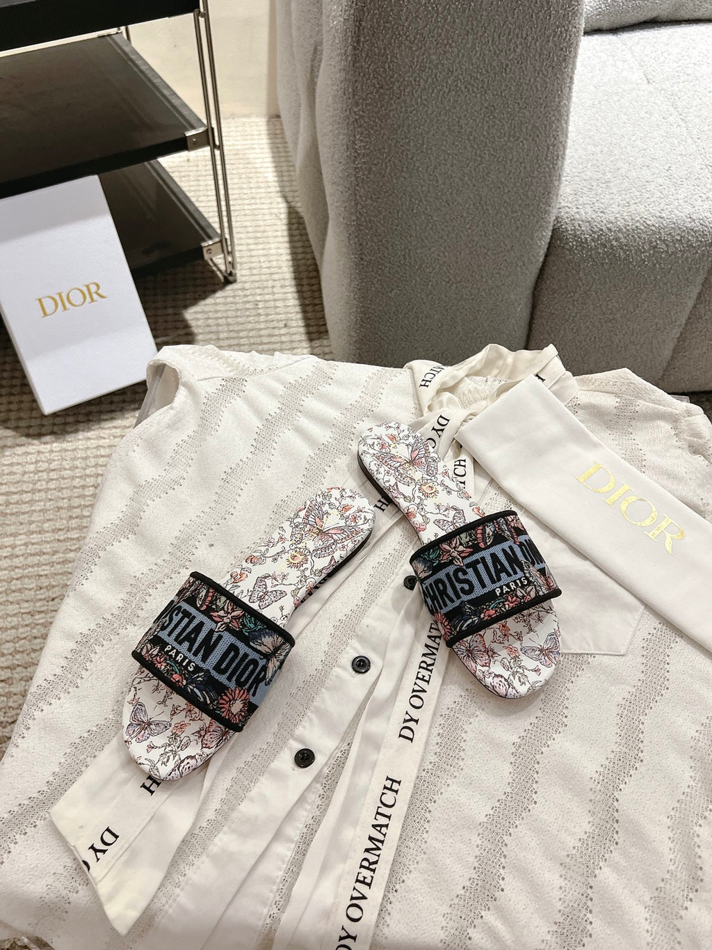 Dior Women's Embroidered Monogram Slides with Leather Soles (Copy)