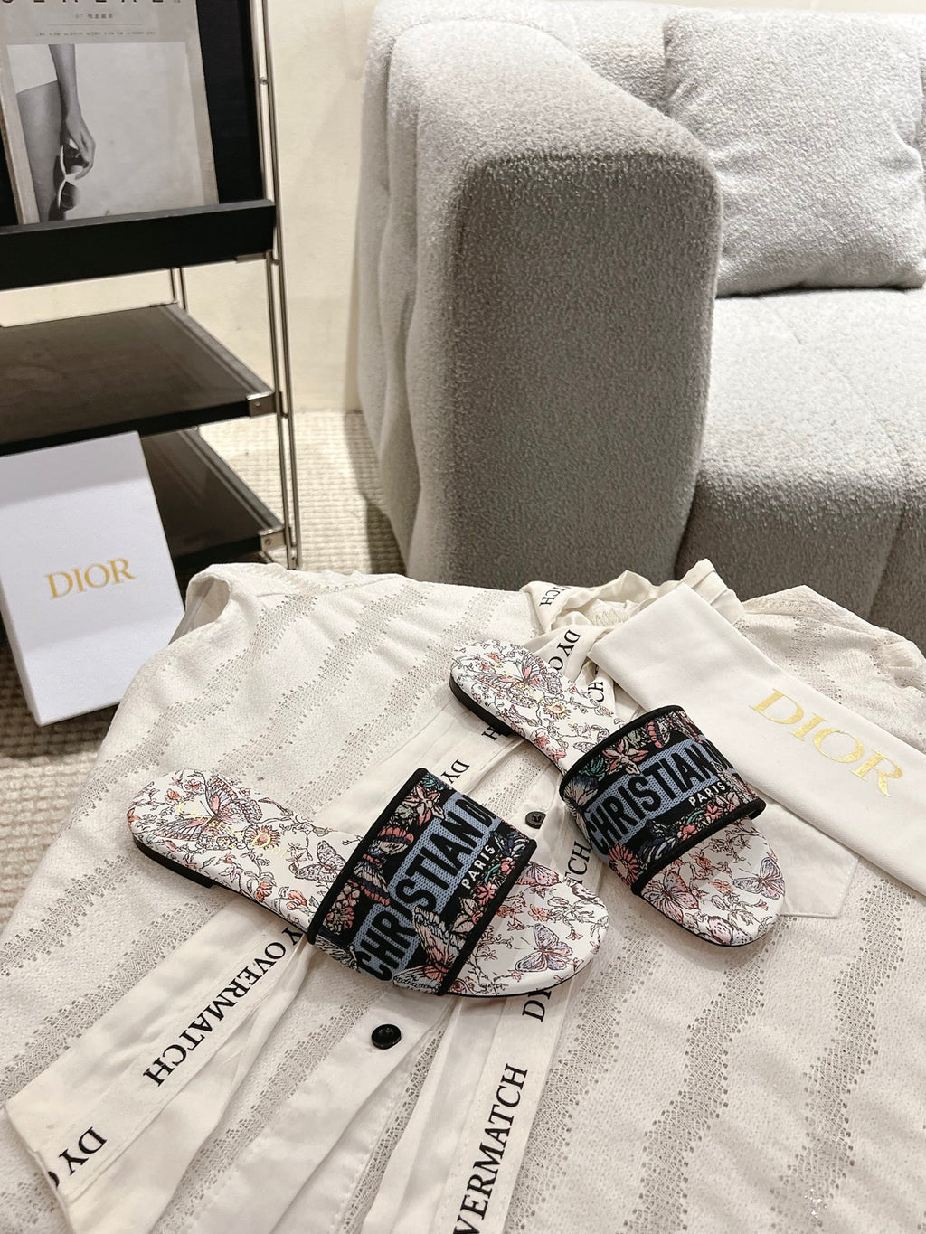 Dior Women's Embroidered Monogram Slides with Leather Soles (Copy)