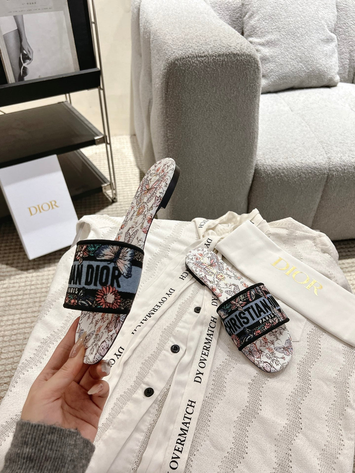 Dior Women's Embroidered Monogram Slides with Leather Soles (Copy)