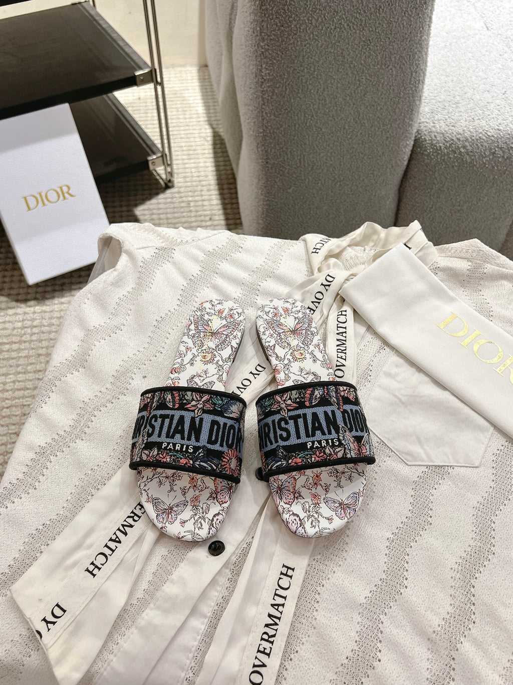 Dior Women's Embroidered Monogram Slides with Leather Soles (Copy)